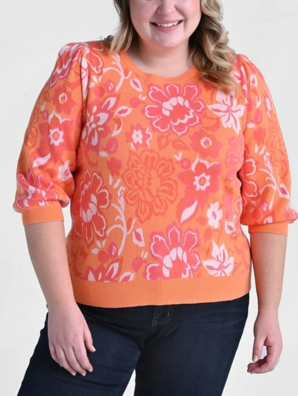 Christopher & Banks Orange Floral Crewneck Sweater M New